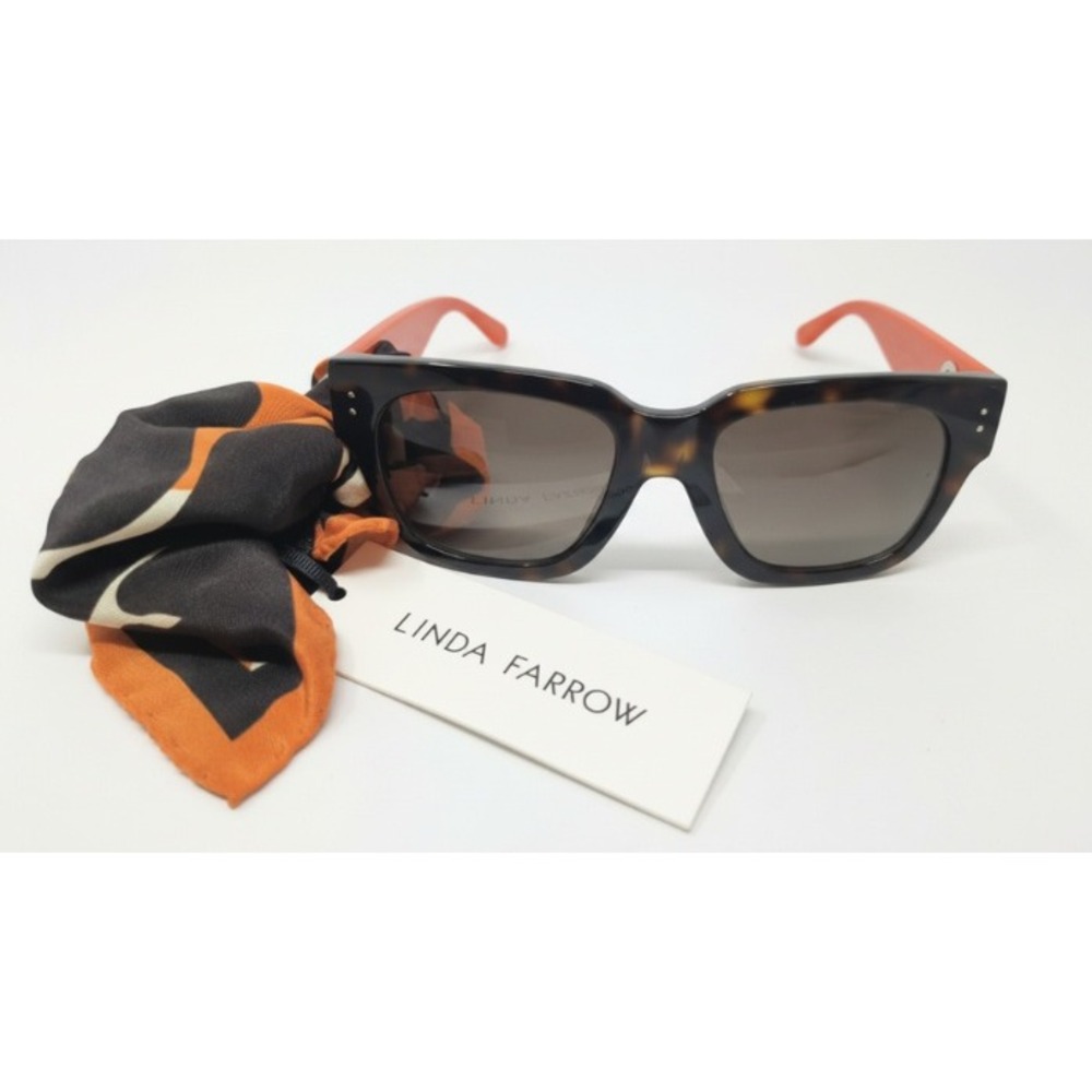 Linda Farrow Luxe Amber Acetate Sunglasses Animal Print Oversized D Frame NEW